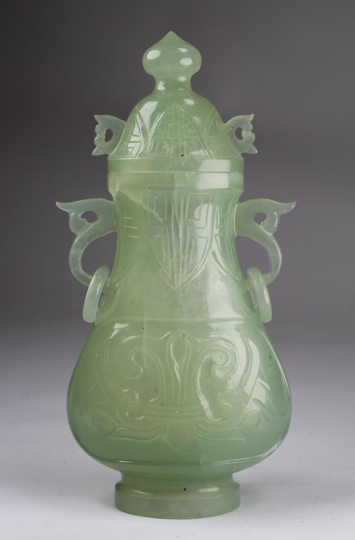 Chinese Glass Jade Vase: Chinese Glass Jade Vase. Height: 6.25 inches.