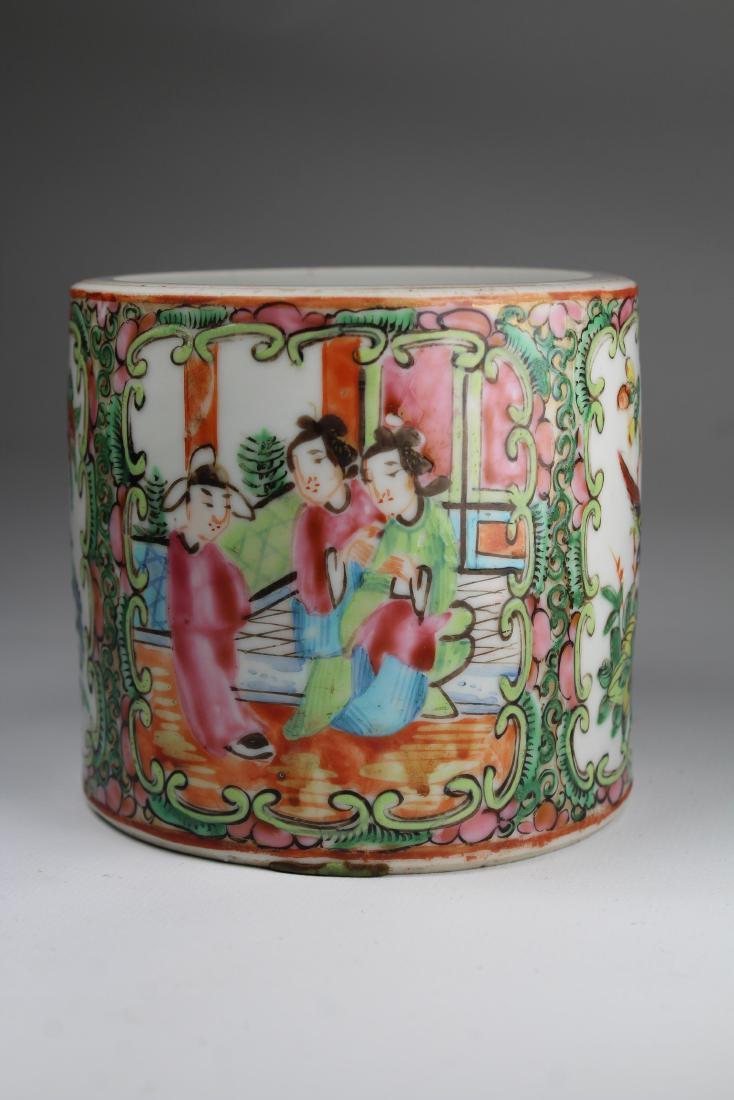 Chinese Rose Medallion Porcelain Brush Pot: Figural Chinese Rose Medallion Porcelain Brush Pot. Height: 3.5 inches.
