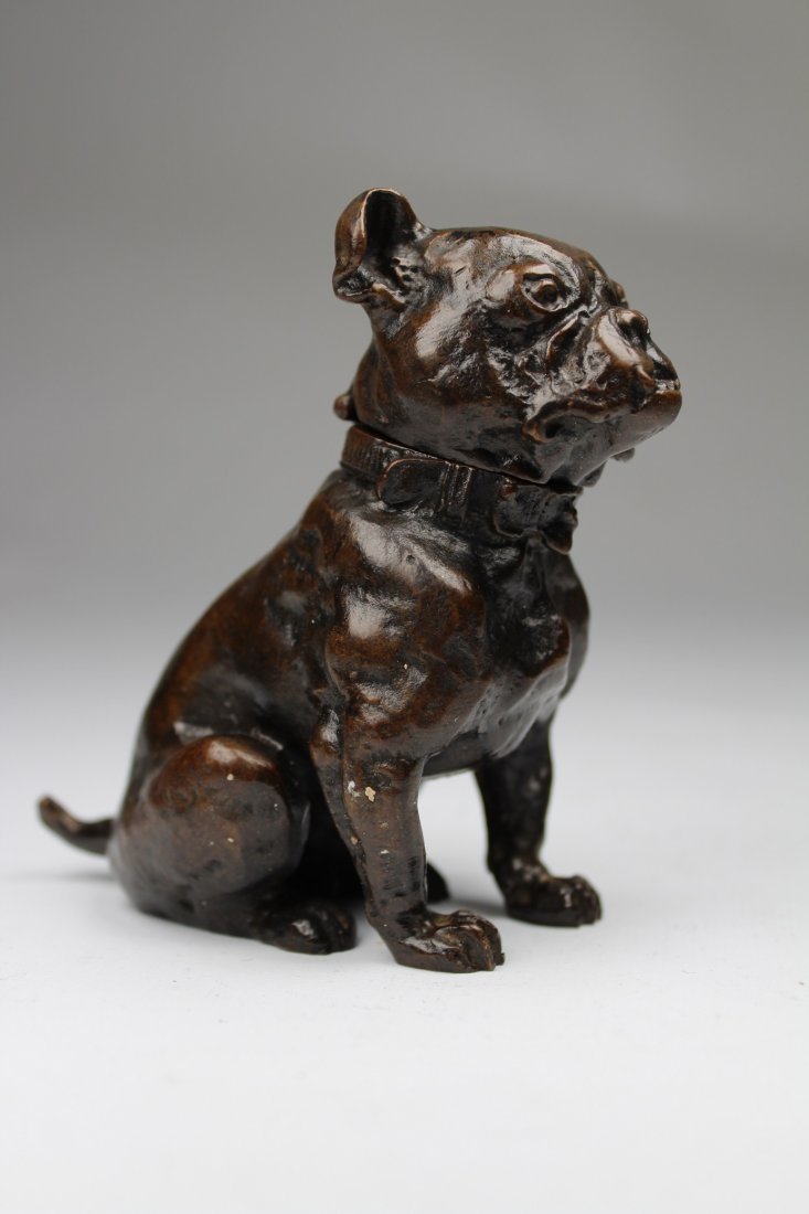 Bronze Figural Bulldog Inkwell, Signed. (1 of 5)