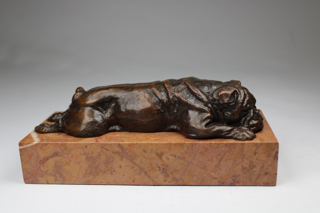 Signed, Bronze Resting Bulldog on Marble Base (1 of 4)