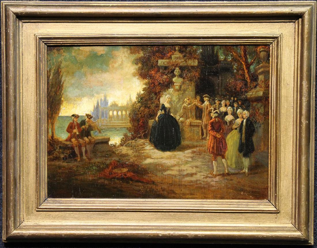 Italian School, 19th C. Venice Scene w/ Figures: Italian School, 19th C. Venice Scene w/ Figures. Oil on board. Possible illegible signature lower right. Sight size: 9.5 x 14 inches.