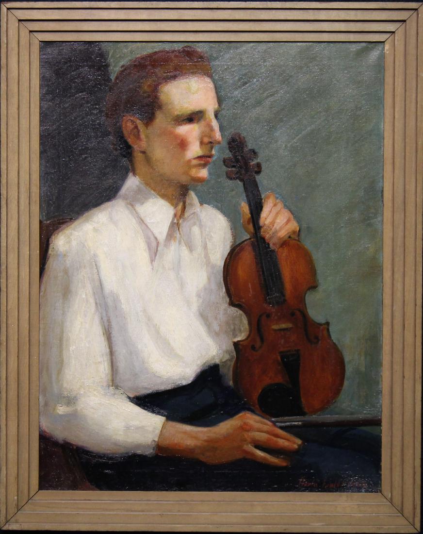 1936, Signed Portrait of a Man with Violin: 1936, Signed American School Portrait of Man with Violin. Signed "D...Fowler" and dated lower right. Oil on canvas, American School. Sight size: 30 x 22 in. Overall Size: in.