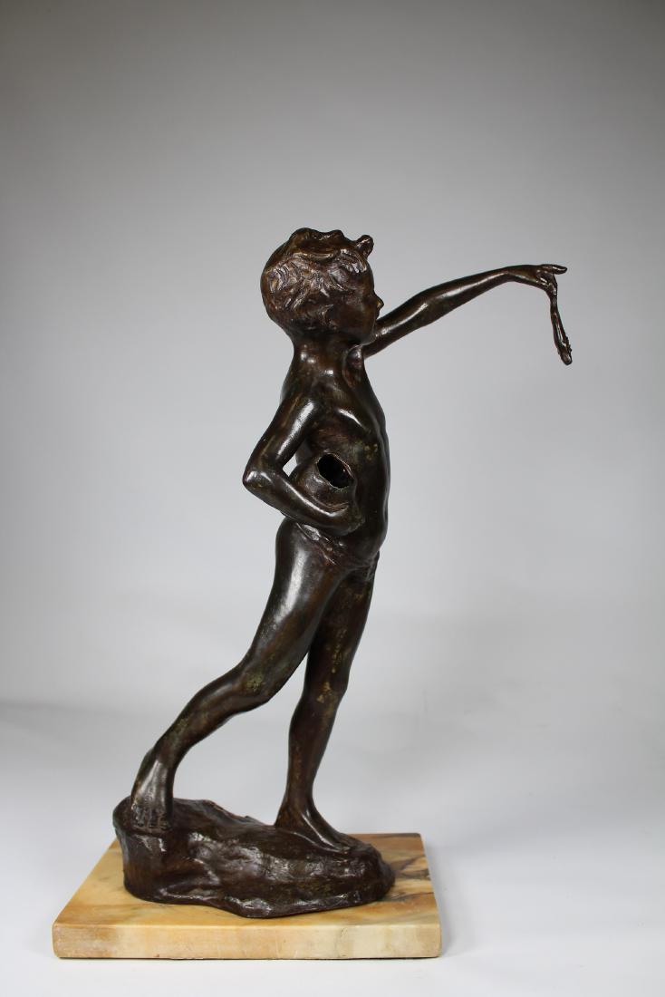 Gaetano De Martini (1840 - 1917) Bronze Boy w Fish: Gaetano De Martini (1840 - 1917) Bronze Boy w/ Fish. Inscribed near base. Total Height: 15.5 inches.