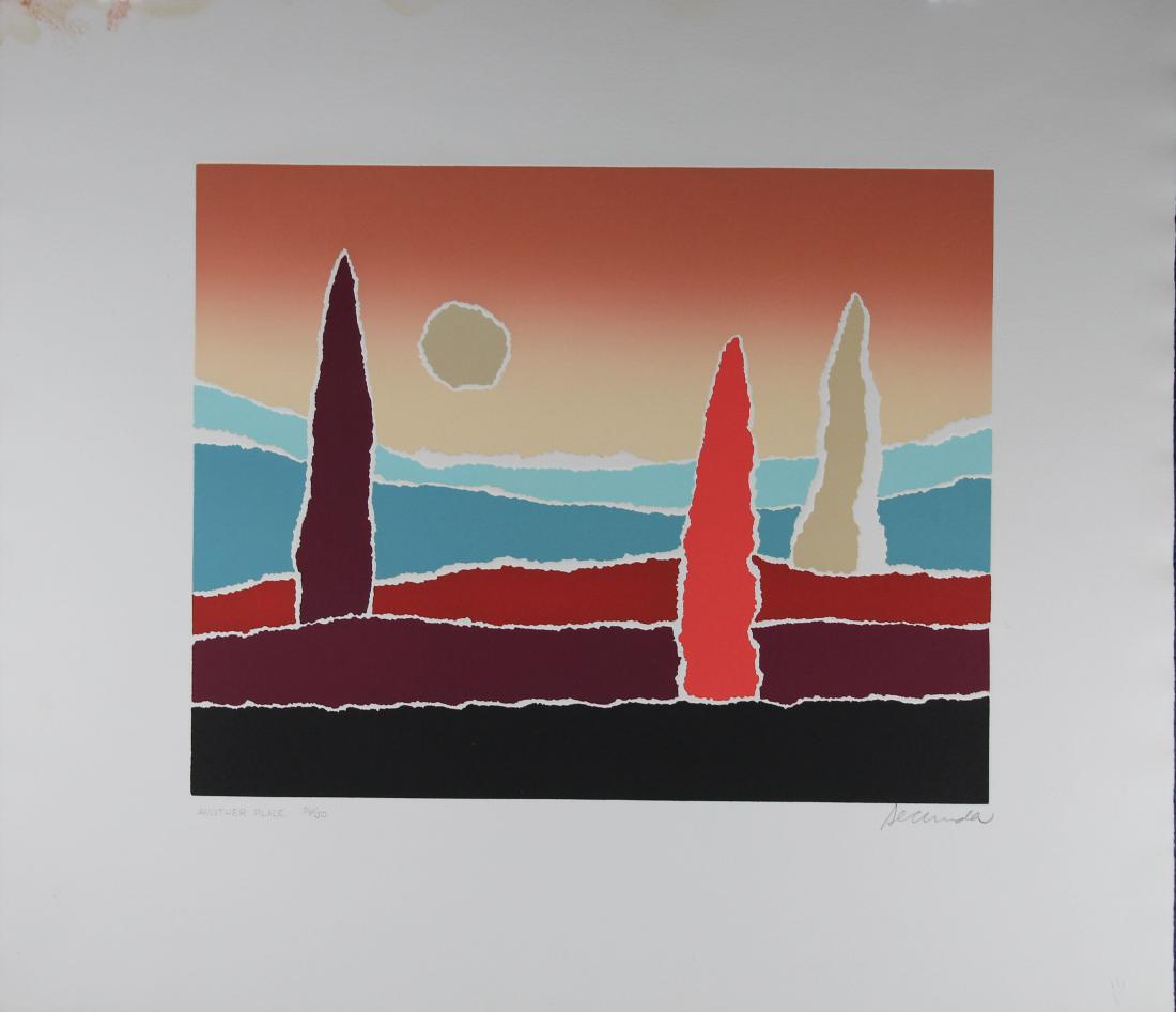 "Another Place", Arthur Secunda (Born 1927): Arthur Secunda (New York, California, Arizona, New Jersey / France, born 1927) Lithograph. Numbered (36/150) and titled "Another Place" lower left. Signed lower right. Image Size: 10.5 x 13.25 in. Unf
