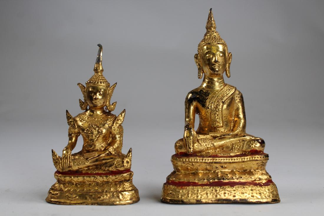 (2) Seated Thai Buddhas, 20th C: (2) Seated Thai Buddhas, 20th C Gilt Mixed Metal. Heights: 4.5 / 5.5 in.
