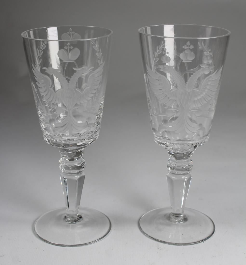 Pair of Russian Monogrammed Crystal Goblets: Pair of Russian Monogrammed Crystal Goblets. Having the monogram of Alexander I. Height: 6.5 in.