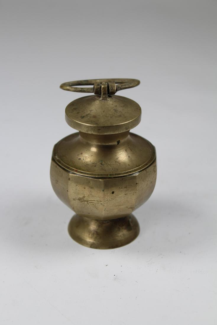 Antique Indian Brass Inkwell: Antique Indian Brass Container. Height: 3.25 inches.