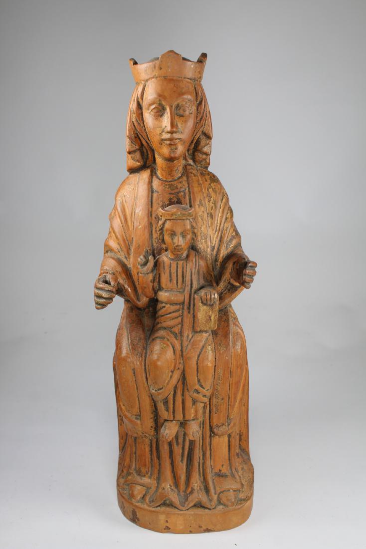 Carved Madonna and Child Sculpture: Carved Madonna and Child Sculpture. 20th century. Height: 14 in.