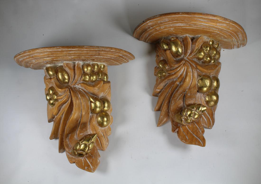 Pair of Gilt Carved Wood Shelves: Pair of Gilt Carved Wood Shelves. Height: 11 in.