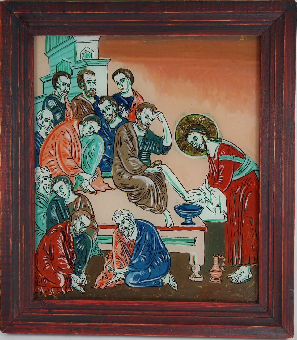 Eglomise Painting of Christ Washing Feet: Eglomise Painting of Christ Washing Feet. Sight Size: 12 x 10 in.
