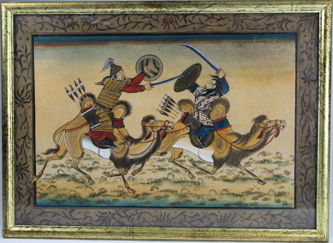 Painting of Mongolian Battle Scene: Painting of Mongolian Battle Scene. Overall Size: 9 x 12 in.