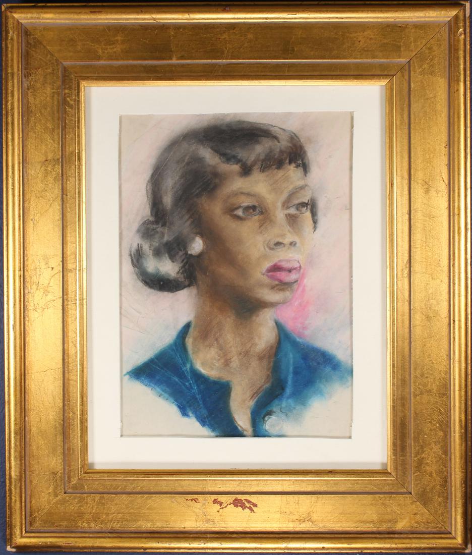 American School, WPA Era Portrait of a Woman: American School, WPA Era Portrait of a Woman. Pastel/Paper. Appears to be unsigned, has not been examined out of frame. Sight Size: 11.5 x 8.25 in. Overall Size: 19.75 x 16.75 in. Framed behind glass.