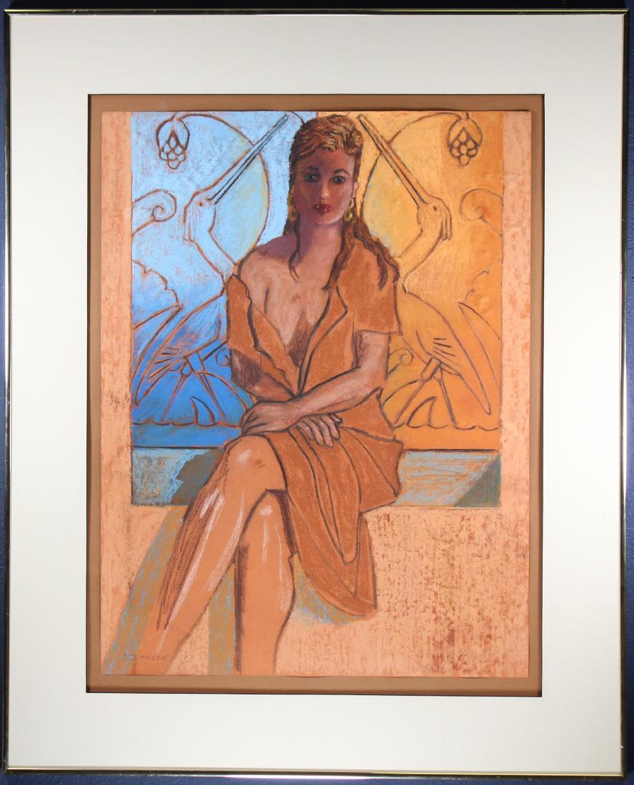 Vintage, Pastel Portrait of a Seated Young Woman: Vintage, Pastel Portrait of a Seated Young Woman. "S. Johnson" Signed lower left. Sight Size: 23.75 x 18 in. Overall Size: 32.25 x 26.25 in. Framed behind glass.
