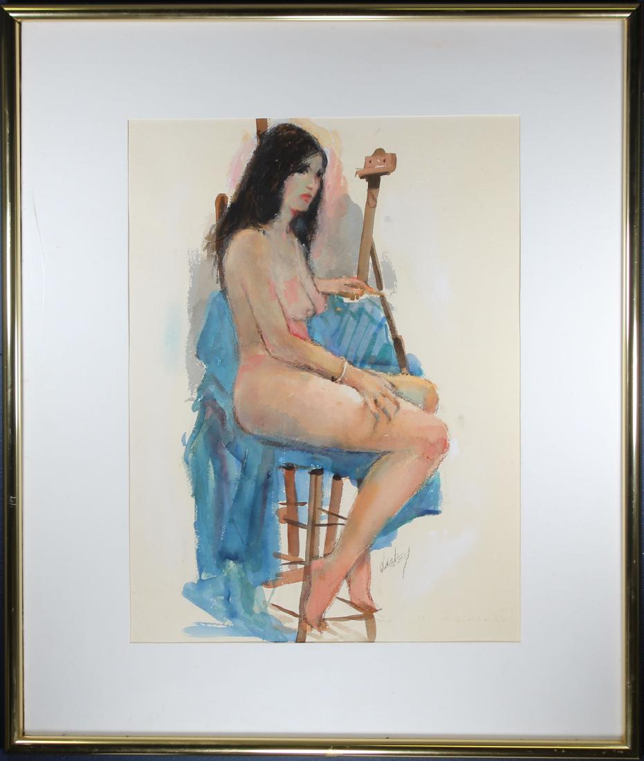 Charles W. Laskey, Seated Nude Woman: Charles W. Laskey, Seated Nude Woman. 20th century. Mixed media/paper. Signed lower right. Sight Size: 23 x 17.25 in. Overall Size: 33.5 x 28.5 in. Framed behind glass.