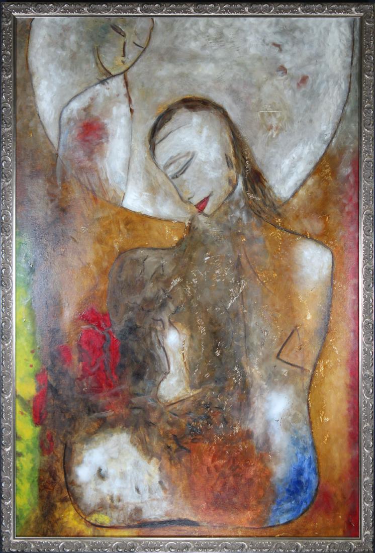 Jamali (India, United States, born 1944): Jamali (India, United States, born 1944) Figural Painting over Giclee. Inscribed verso. Sight size: 35 x 23 in. Overall Size: 37.25 x 25.25 in.