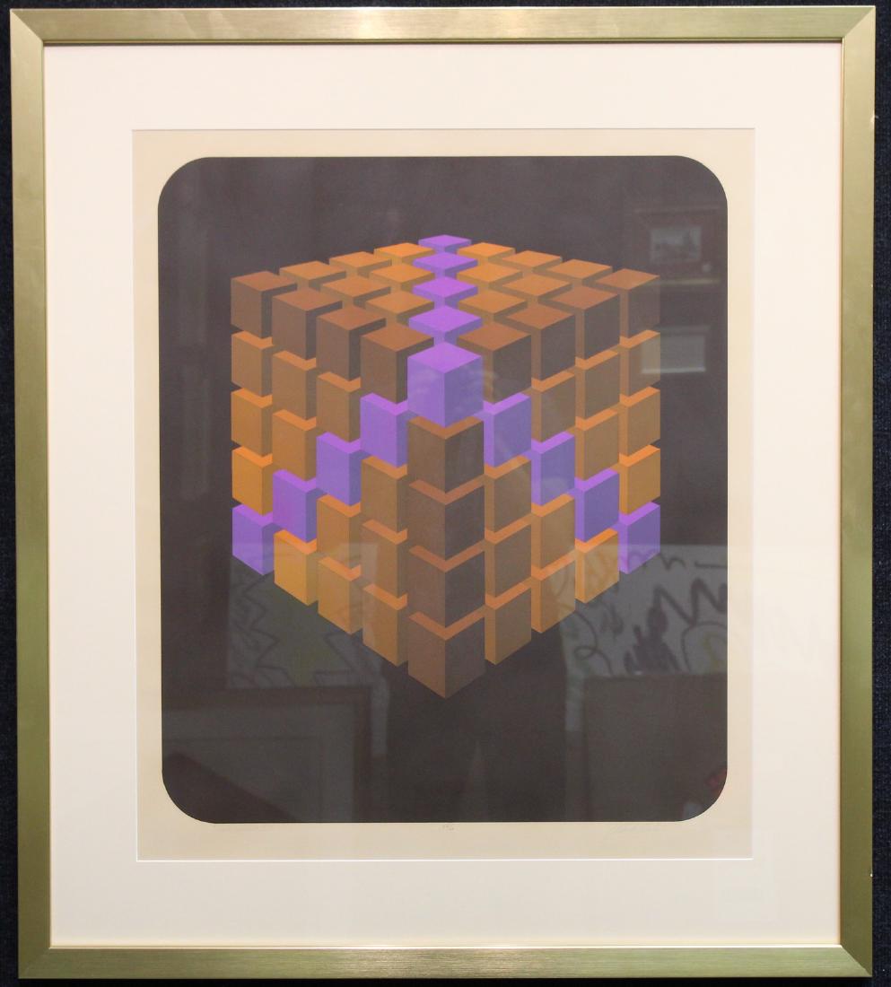 Marko Spalatin (American, B. 1945) "Cube Cluster": Marko Spalatin (American, B. 1945) "Cube Cluster IV". Pencil signed lower right. Numbered (53/60) lower center. Titled "Cube Cluster IV" lower left. Image Size: 25.25 x 21.5 in. Overall Size: 37 x 32.