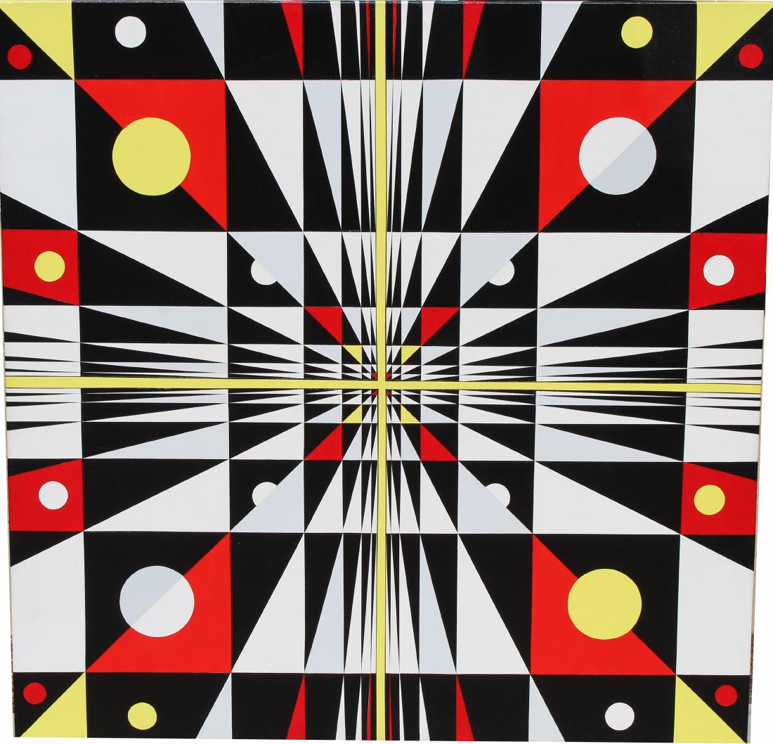 Large Op-Art Modernist Geometric Oil Painting (1 of 3)