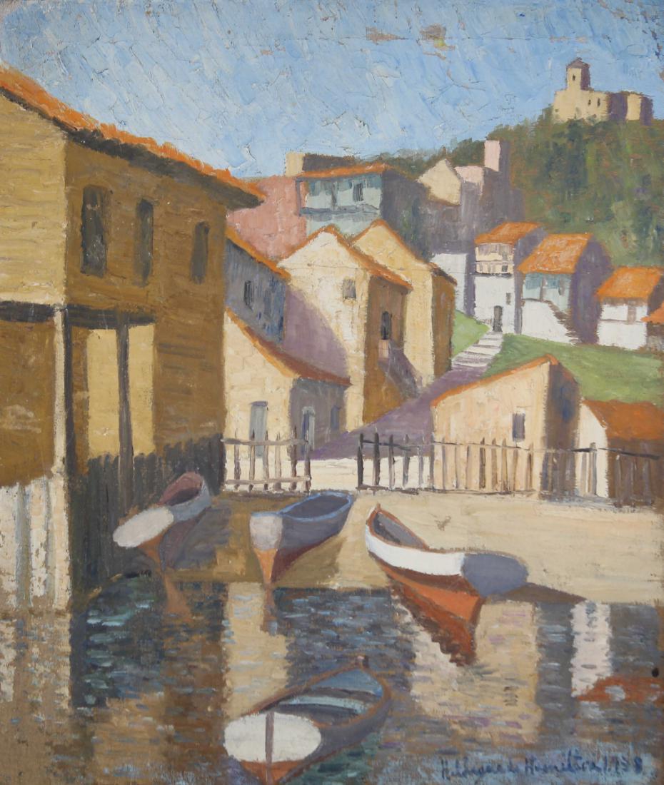 Hildegarde H. Hamilton (1898 - 1970) Cuba: Hildegarde H. Hamilton (1898 - 1970) Painting of Casablanca Cuba. Titled verso. Oil on canvas. Signed and dated lower right. Size: 20 x 24 in. Unframed.