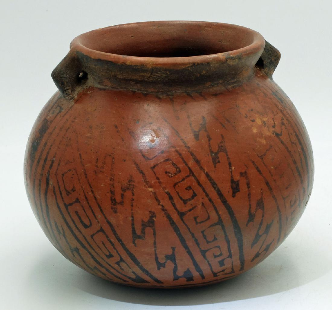 Large Narino Olla - Colombia, ca. 850-1500 AD: Large Narino Olla - Colombia, ca. 850-1500 AD. This beautiful example from the Capuli cultural complex is 6.25" in diameter and is decorated with a wide variety of the negative resist designs characte