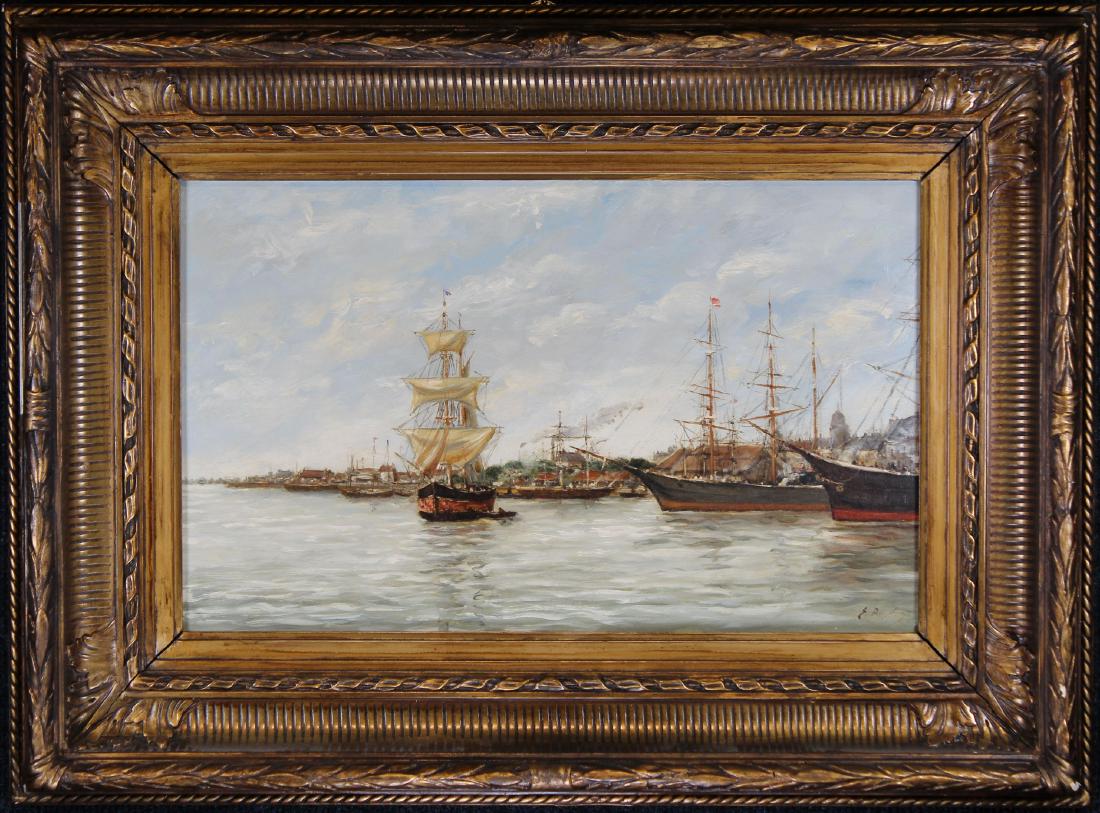 French Harbor Painting Signed E Boudin (1 of 5)