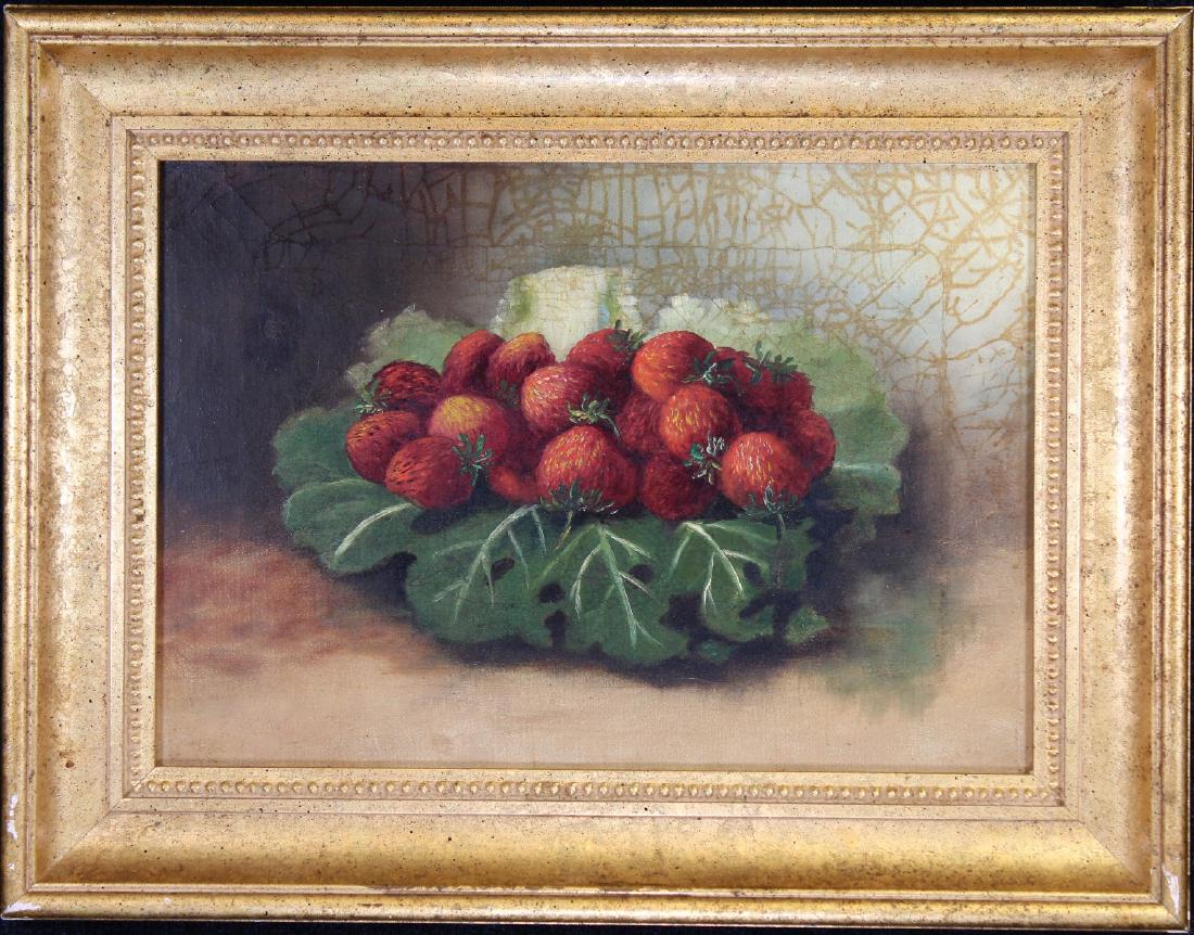 19th C. Still Life Painting of Strawberries: 19th C. Still Life Painting of Strawberries. Oil on canvas. Appears to be unsigned, has not been examined out of frame. Sight size: 9.5 x 13.5 in. Overall Size: in.