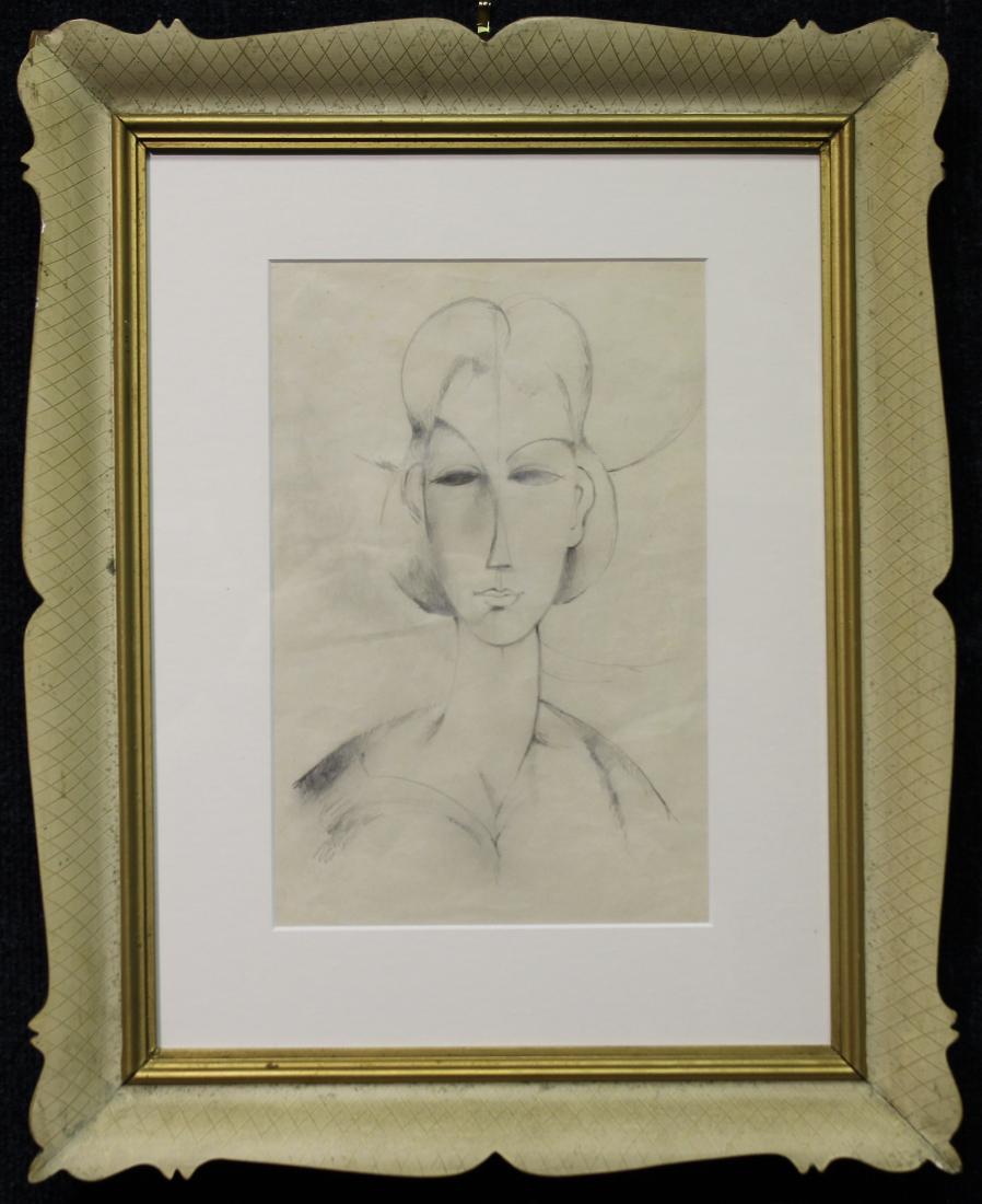 French School, 20th C. Portrait of a Woman: French School, 20th C. Portrait of a Woman. Graphite on paper. Sight Size: 11 x 7.25 in. Overall Size: 19.25 x 15.5 in. Framed behind glass.
