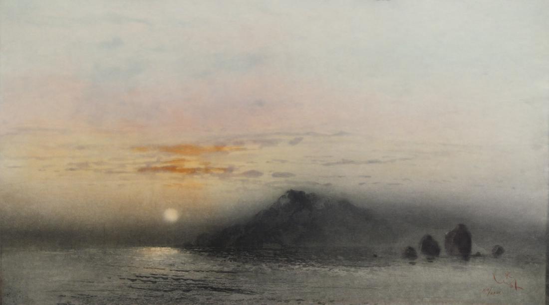 Moti "Sunset", 14/75: Signed and numbered (XIV/LXXV) in red pastel lower right. Sheet Size: 17 x 30.25 in. Unframed.