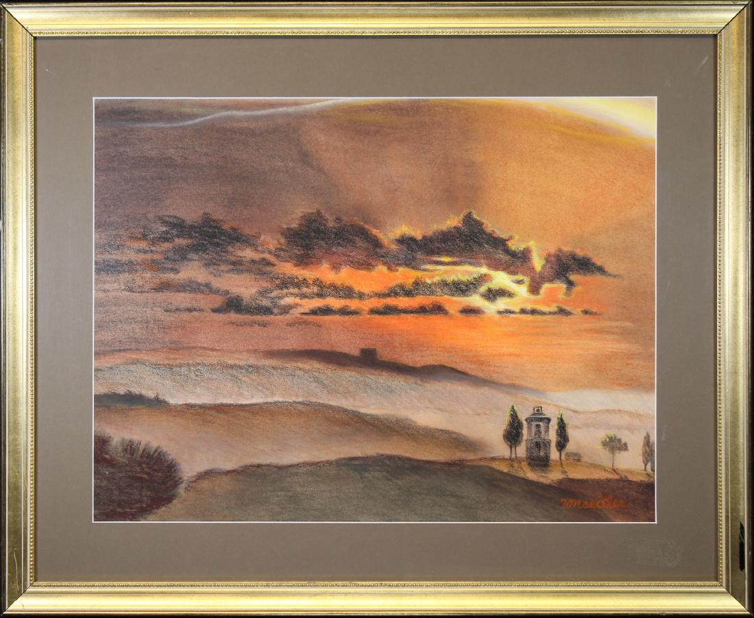 Ronald Seitler (NY, Florida, born 1938): Ronald Seitler (NY, Florida, born 1938) Landscape at sunset. Pastel/Paper. Signed lower right. Seitler has participated in National Juried shows at art museums and galleries, including the Boca Museum