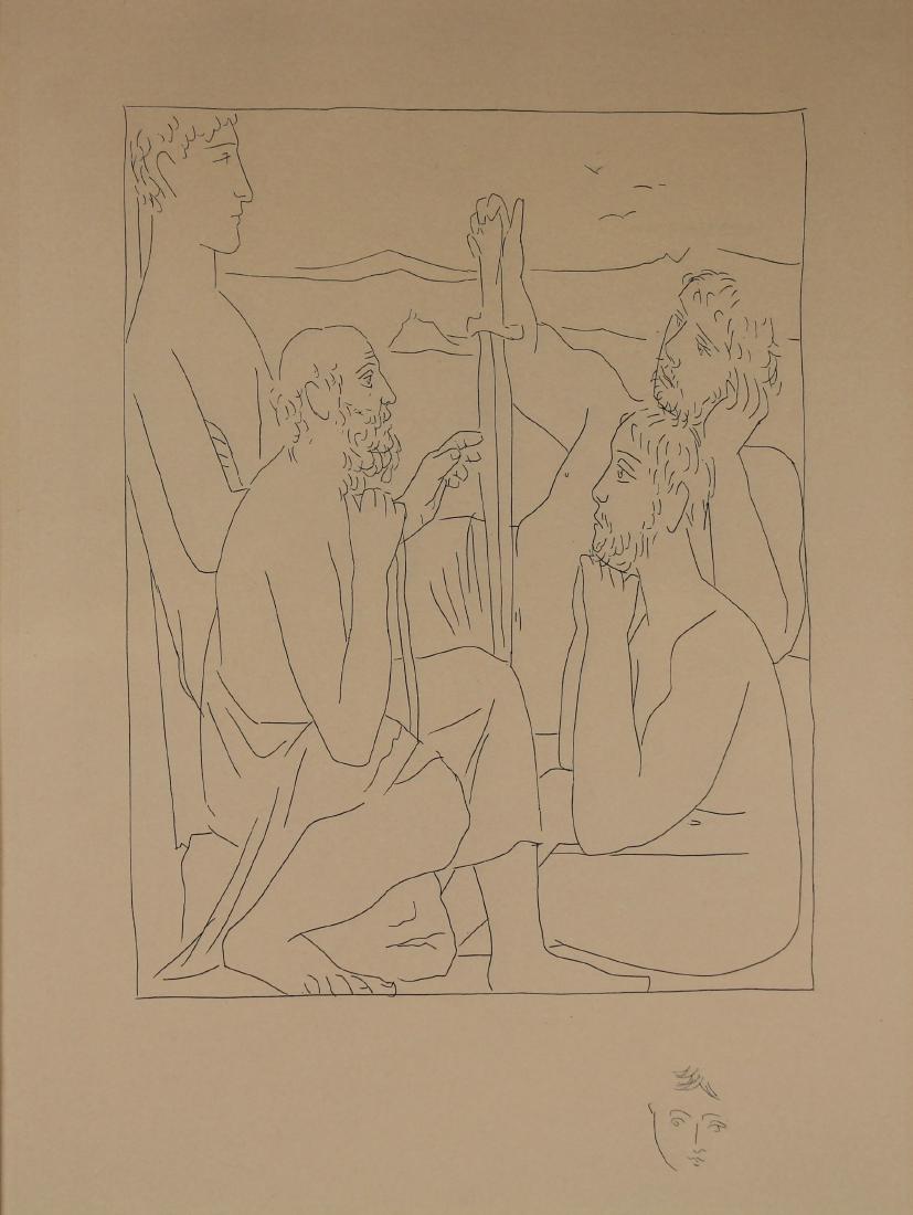 Pablo Picasso "Tales of the Trojan War" Etching: Pablo Picasso (1881-1973) "Nestor's Tales of the Trojan War" Etching. Having gallery and authentication labels verso. A limited posthumous edition of 1800. This etching published by The Collector's Gu