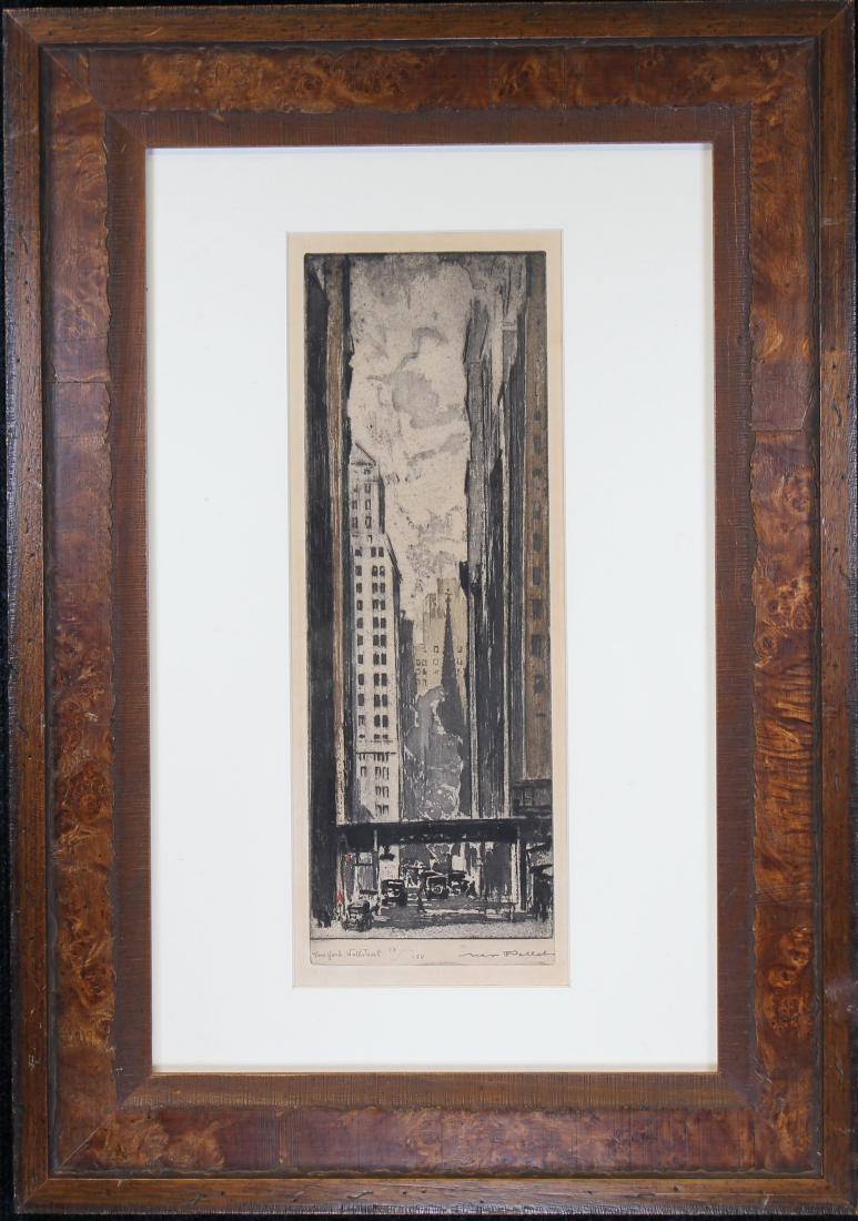 Max Pollak (1886 - 1970) "New York: Wall Street": Max Pollak (California, New York / Austria, 1886 - 1970) Etching Titled "New York: Wallstreet". Pencil signed and numbered (43/150) in lower margin. Pollak exhibited at the Golden Gate International E
