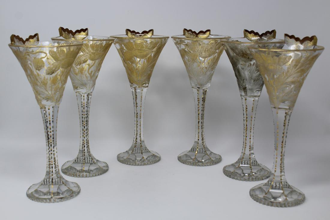 (6) Possibly Baccarat, Exceptional Gilt Goblets: (6) Possibly Baccarat, Heavy Gauge Crystal Gilded Goblets. Appear to be unmarked. Heights: 9.75 in. Top Diameter: 4.5 in.