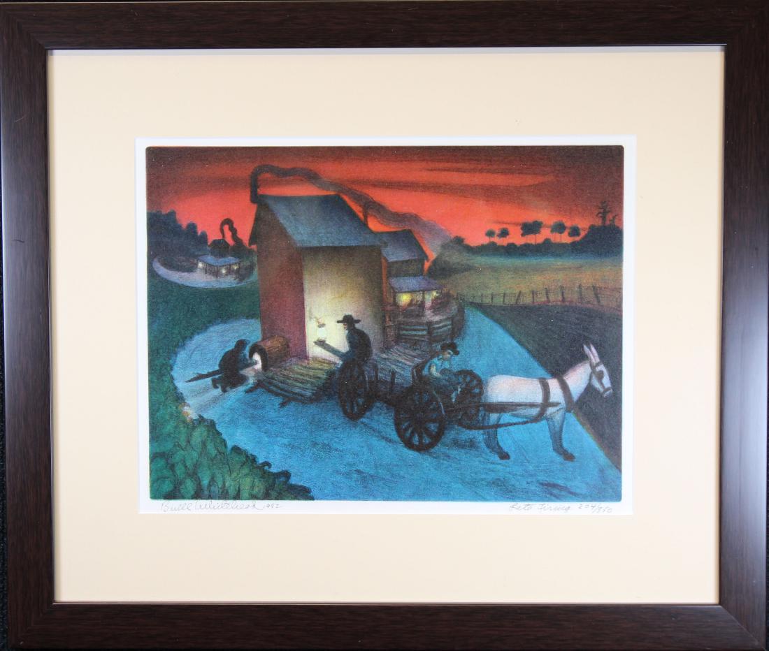 Buell Whitehead (FL. 1919 - 1993) "Late Firing": Buell Whitehead (FL. 1919 - 1993) WPA style Lithograph Pencil signed and dated (1992) lower left. Titled "Late Firing" and numbered (204/350) lower right. Image Size: 9.25 x 12.5 in. Overall Size: 17