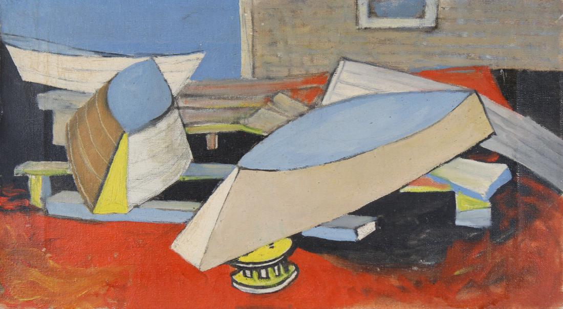 Carl Ashby (New York, New Mexico, 1914 - 2004): Carl Ashby (New York, New Mexico, 1914 - 2004)Painting of a boatyard. Oil on Canvas. Signed verso on canvas. During his career, Ashby studied with artists Hans Hofmann, George Grosz and Morris Kantor.