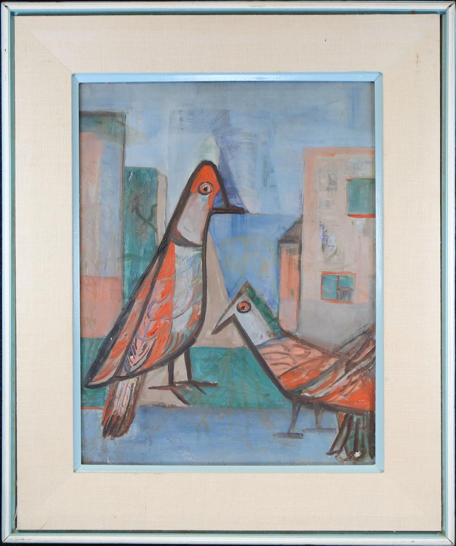Carl Ashby (New York, New Mexico, 1914 - 2004): Carl Ashby (New York, New Mexico, 1914 - 2004) Mid Century Painting of Birds. Oil on Canvas. During his career, Ashby studied with artists Hans Hofmann, George Grosz and Morris Kantor. His works and p