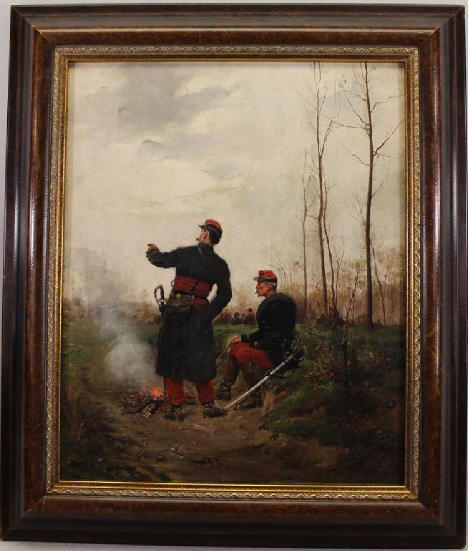 Paul Louis Narcisse Grolleron (1848 - 1901): Paul Louis Narcisse Grolleron (France, 1848 - 1901) Encampment scene with soldiers looking in the distance. Signed lower left. Oil on canvas. Paul Louis Narcisse Grolleron was taught by Leon Bonnat an