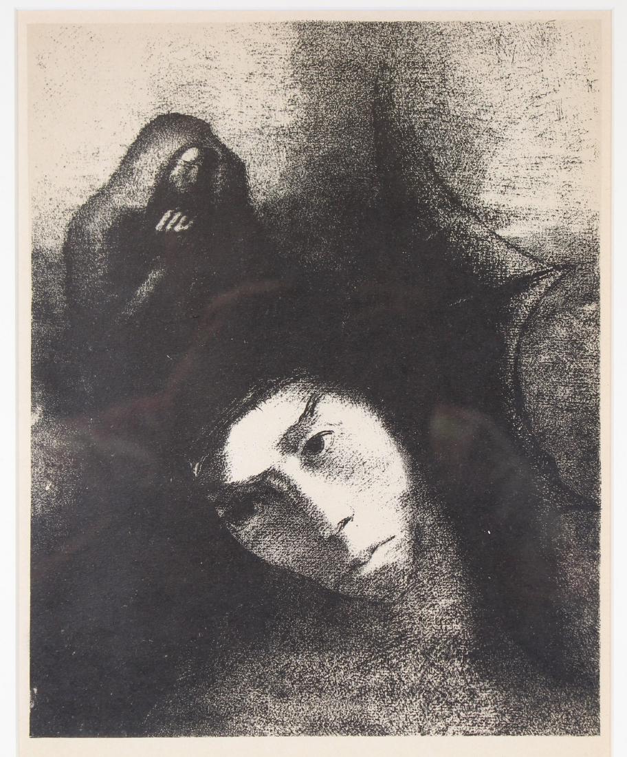 Odilon Redon (1840-1916) Wood Engraving: Odilon Redon (1840-1916) Wood Engraving on fine cream wove paper. Titled "Redemption of St. Antoine". Initialed in the plate. This print was first included in Luc Durtain's monograph on the artist; Th