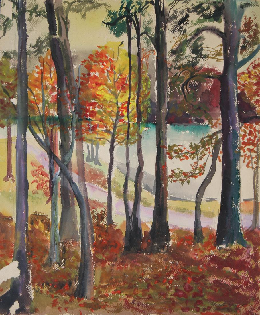 Yolanda Fusco (1920 - 2009): Yolanda Fusco (1920 - 2009) Autumnal landscape watercolor. Signed lower right. Fusco came to New York City at the age of ten, and she started painting at the age of twelve. She studied at the Art Stud