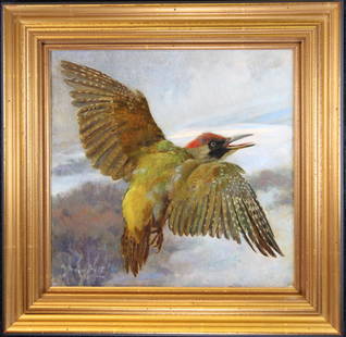 Alfred William Strutt (1856 - 1924): Alfred William Strutt (England, Australia, 1856 - 1924) Painting of a bird in flight. Signed lower left. Oil on Board. Alfred William Strutt studied and exhibited at the Royal Academy of London in 187