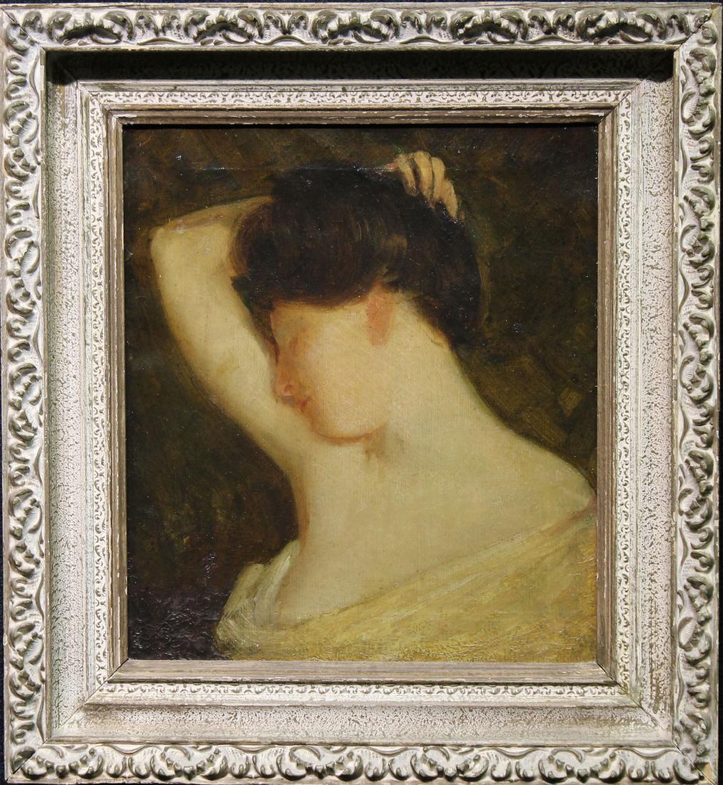 Manner of Jean-Jacques Henner (1829 - 1905): Manner of Jean-Jacques Henner (1829 - 1905) Oil on canvas painting of a young woman resting. Appears to be unsigned, has not been examined out of frame. Sight size: 15 x 13 in. Overall Size: in.
