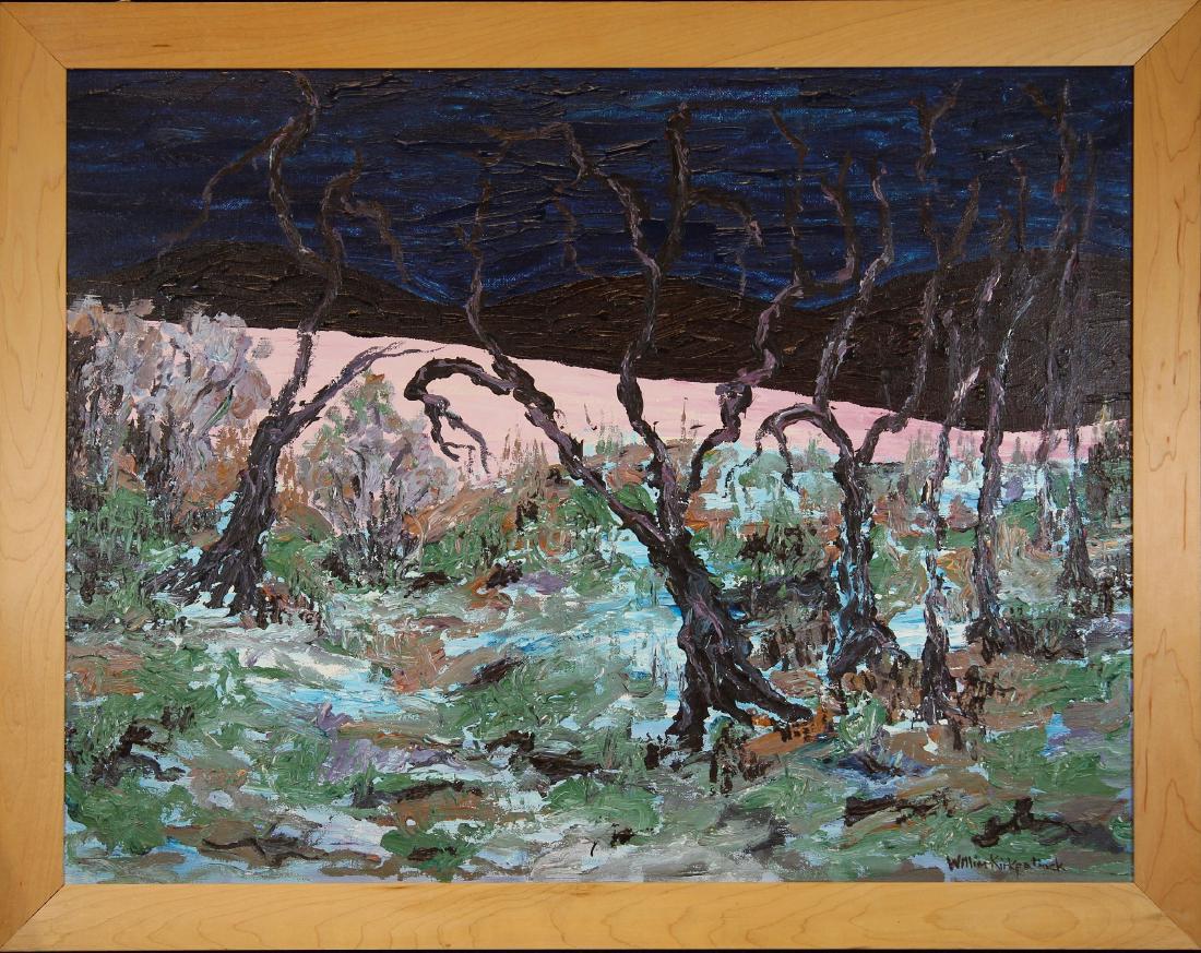 William Vincent (New Mexico, Florida, 1939-2004): William Vincent (New Mexico, Florida, 1939-2004) Oil on board landscape painting. Signed lower right. William (Kirkpatrick) Vincent was active/lived in New Mexico, Florida. William Vincent is known fo