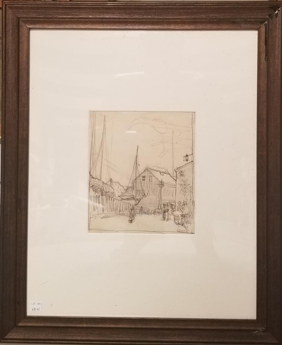 O' Connor, Signed Drawing of a Village: O' Connor, Signed Drawing of a Village. Pencil/Paper. Signed lower right. Image Size: 8.5 x 7.5 in. Overall Size: 23.5 x 19.5 in. Framed behind glass.