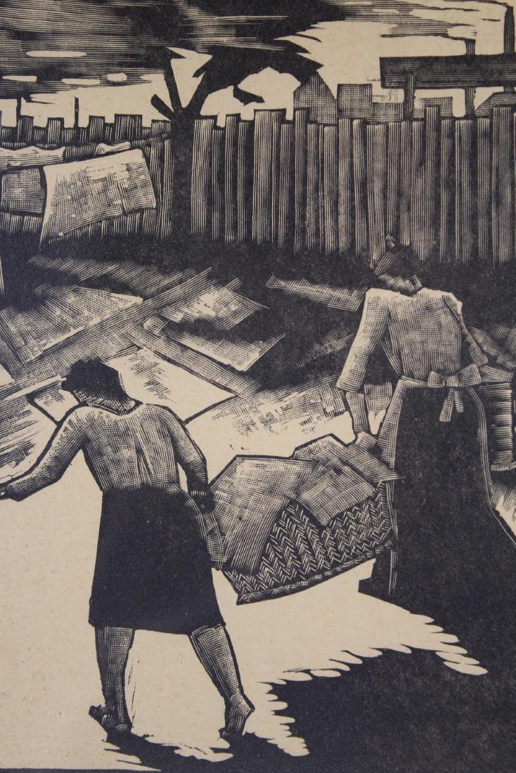 Earl Marshawn Washington (b. 1962) "The Wash": Earl Marshawn Washington (born 1962) "The Wash" woodcut. After a 1929 image. 20th century. Image size: 6.75 x 5.5 in. Overall Size: 16 x 12 in. Unframed.