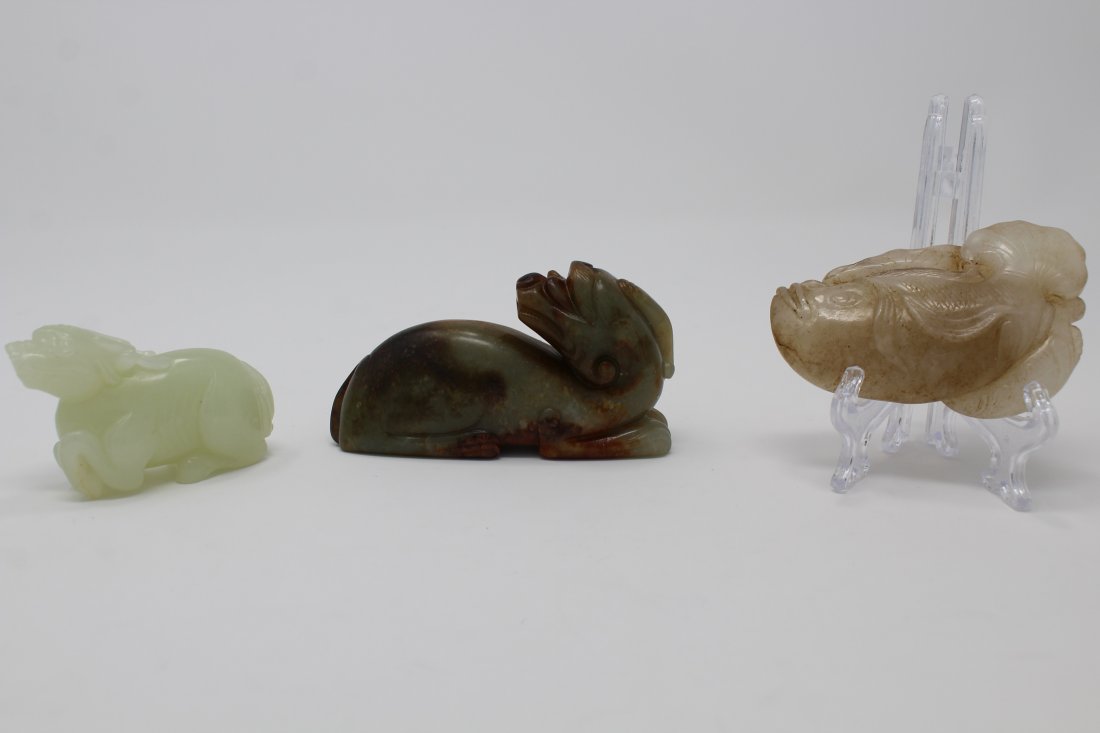 (3) Carved Chinese Jade Animal Figures: (3) Carved Chinese Jade Animal Figures.