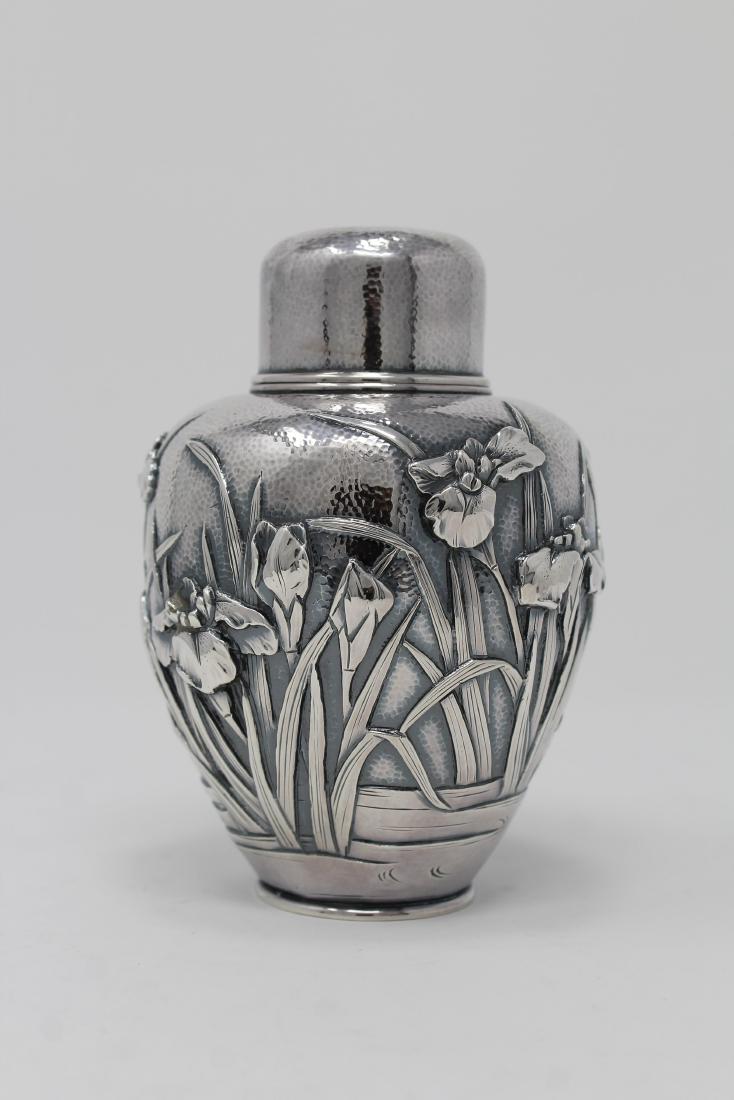 Chinese Export Silver Tea Caddy, Signed: Chinese Export Silver Tea Caddy, Marked on bottom. Height: 5.25 in. Weight: 6.71 ozt
