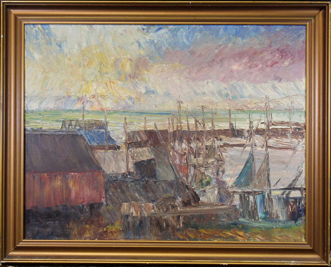 Signed, 20th C. Impressionist Harbor Scene: Signed, 20th C. Impressionist Harbor Scene Painting. American School. Signed and dated in lower portion. Sight size: 19 x 25 in.