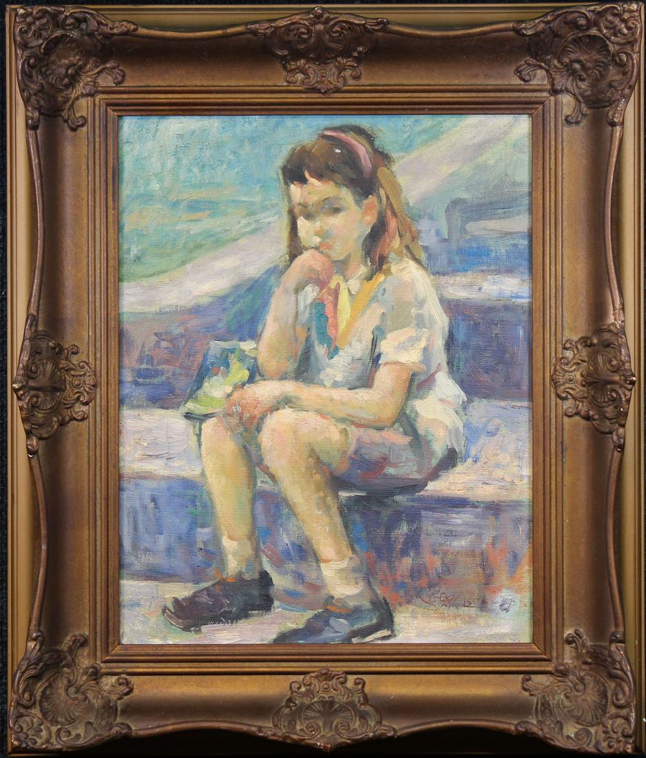 Monogrammed, American School Portrait of Girl: Monogrammed, American School Portrait of Young Girl. Indistinctly monogrammed and dated lower right. Oil on canvas. Sight size: 13.25 x 10 in.