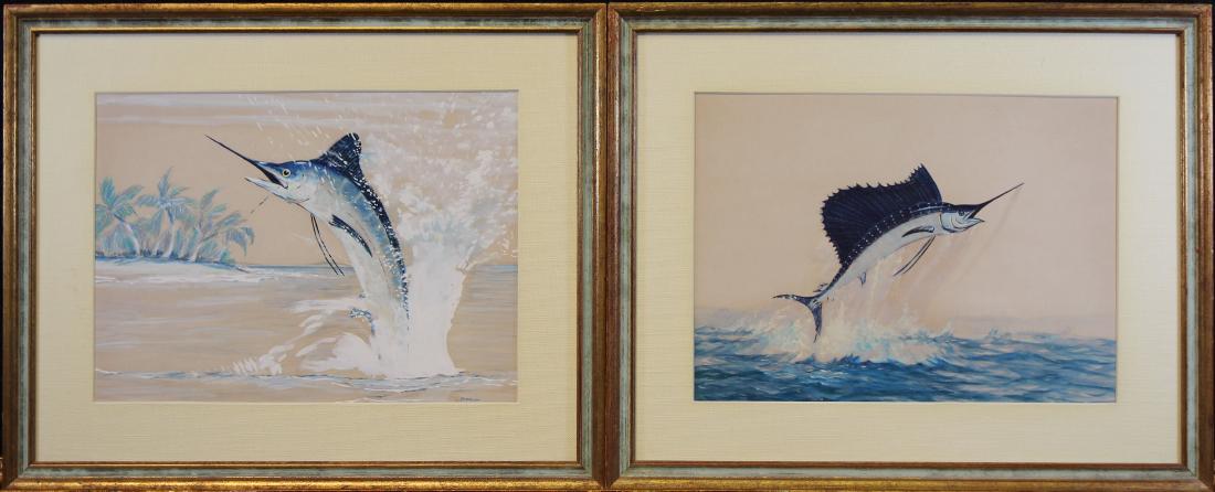 (2) "Moore", Mixed Media Paintings of Sailfish: (2) "Moore", Signed Mixed Media Paintings of Sailfish. Mixed media/paper. Sight size: 10.5 x 14.5 in.