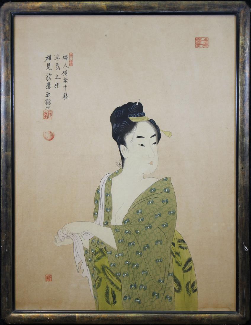Signed, Japanese WC/Gouache 19th C Woman: Signed, Japanese Watercolor/Gouache 19th C Woman Figure. Sight Size: 26 x 19.5 in. Overall Size: in.