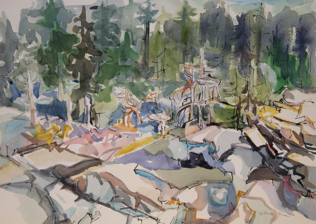 Yolanda Fusco (NY, Czech Republic, 1920 - 2009): Yolanda Fusco (NY, Czech Republic, 1920 - 2009) Watercolor/Ink landscape painting. Signed lower right. Size: 18 x 24 inches. Fusco came to New York City at the age of ten, and she started painting at