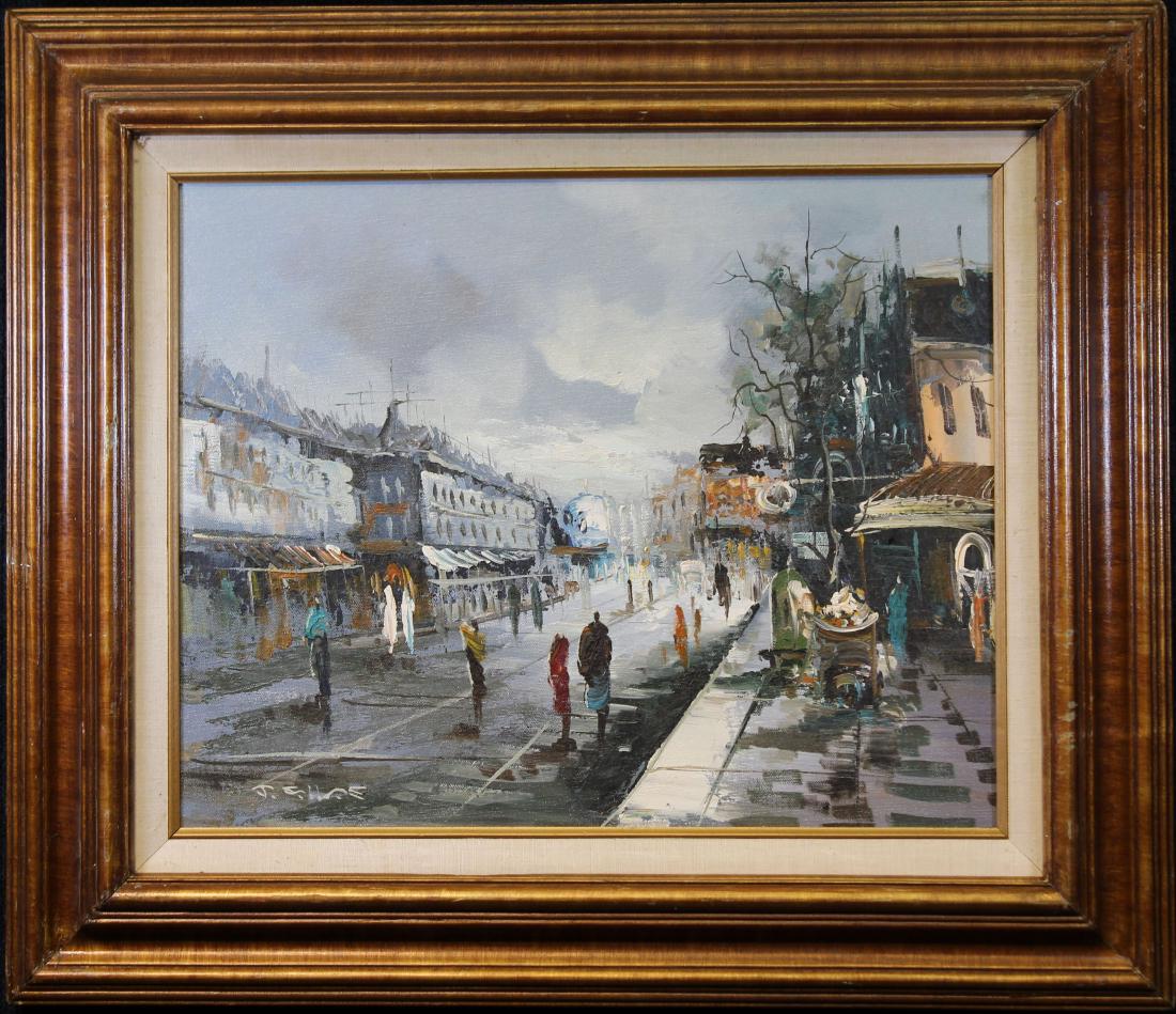 Signed, 20th C. European School Street Scene: Signed, 20th C. European School Street Scene. Signed lower left. Oil on canvas. Sight size: 15.5 x 19.5 inches.